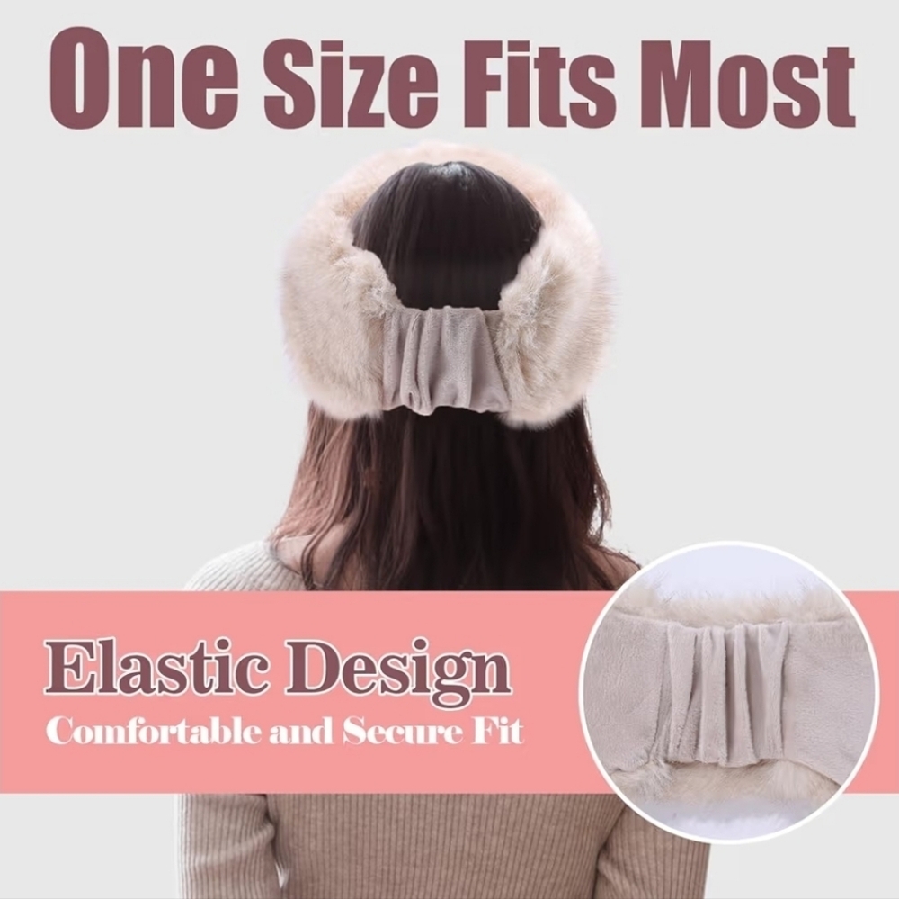 Sale Faux Fur Headband  in White + Cream. Ear Muff  Ear Warmer. - Picture 7 of 7